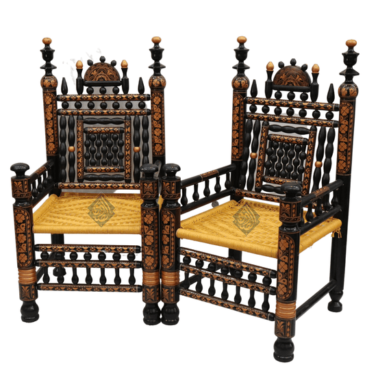 Exquisite Handmade Traditional Colorful Rosewood (Sheesham) Chinioti Chairs (2 chairs) BLACK AND GOLDEN COLOR COMBINATION - AL-SADIQ